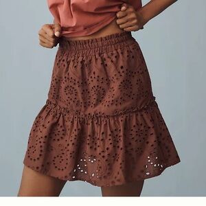 BISHOP‎ & YOUNG Anthropologie Women Large Currant Eyelet Lace Ruffle Mini Skirt